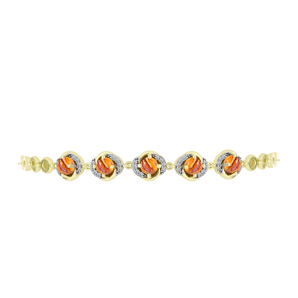 Pulsera de Plata Bañada en Oro con Jaspe Garra de León y Topacio Blanco 2 