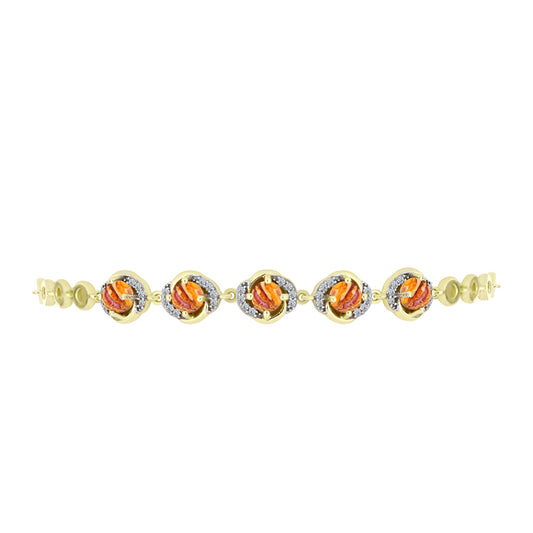 Pulsera de Plata Bañada en Oro con Jaspe Garra de León y Topacio Blanco