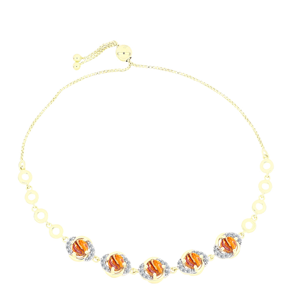 Pulsera de Plata Bañada en Oro con Jaspe Garra de León y Topacio Blanco