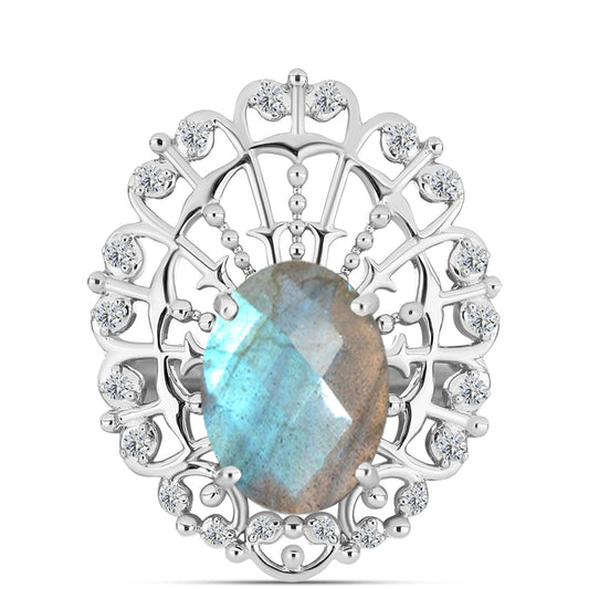 Anillo de Plata con Labradorita y Topacio Blanco