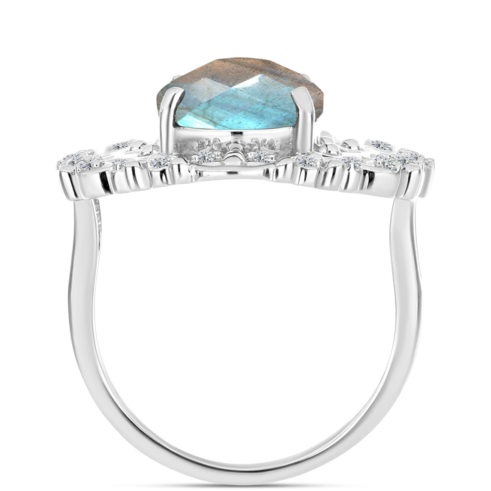 Anillo de Plata con Labradorita y Topacio Blanco 2 