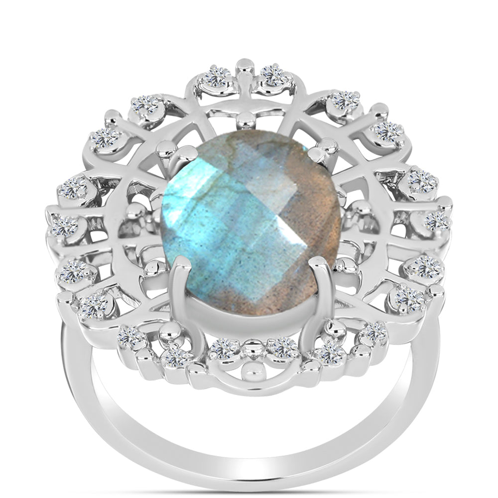 Anillo de Plata con Labradorita y Topacio Blanco 3 