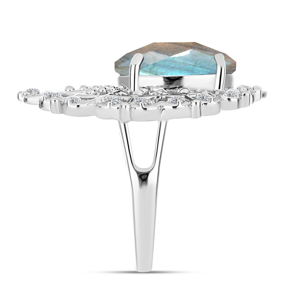 Anillo de Plata con Labradorita y Topacio Blanco
