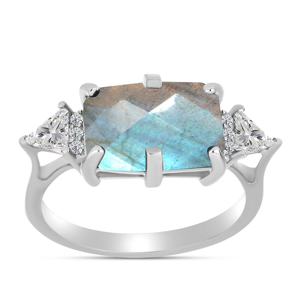 Anillo de Plata con Labradorita y Topacio Blanco