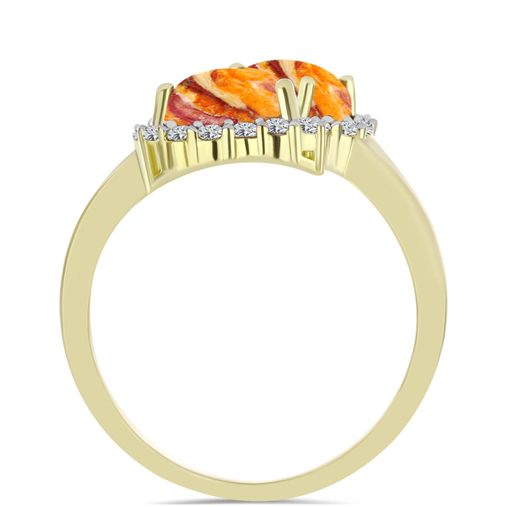 Anillo de Plata Bañada en Oro con Jaspe Garra de León y Topacio Blanco