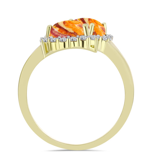 Anillo de Plata Bañada en Oro con Jaspe Garra de León y Topacio Blanco