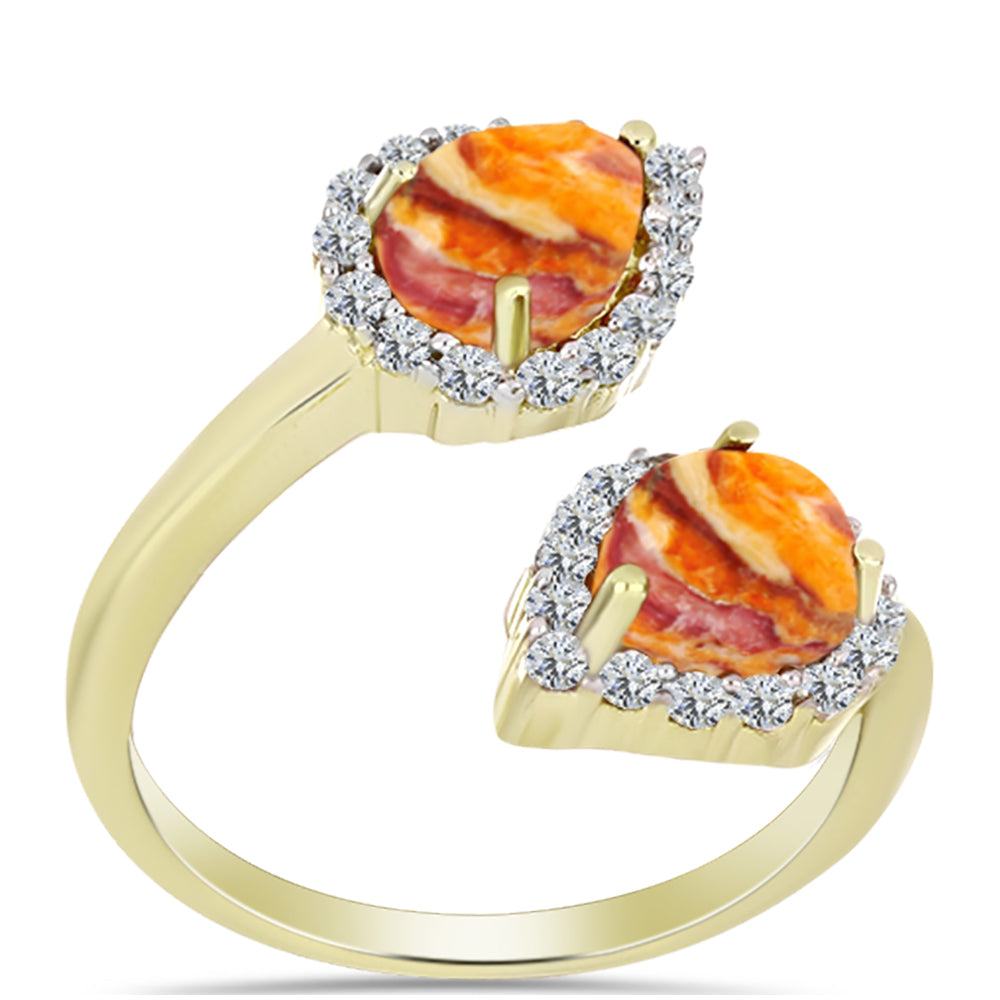 Anillo de Plata Bañada en Oro con Jaspe Garra de León y Topacio Blanco 3 