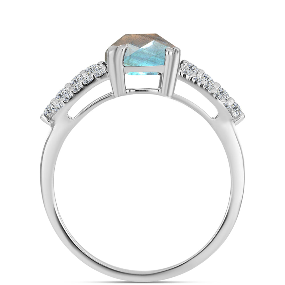 Anillo de Plata con Labradorita y Topacio Blanco 2 