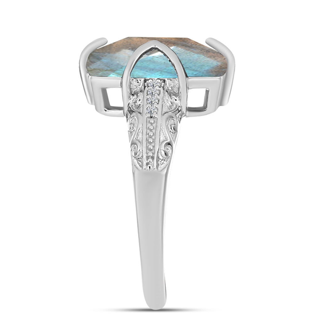 Anillo de Plata con Labradorita y Topacio Blanco