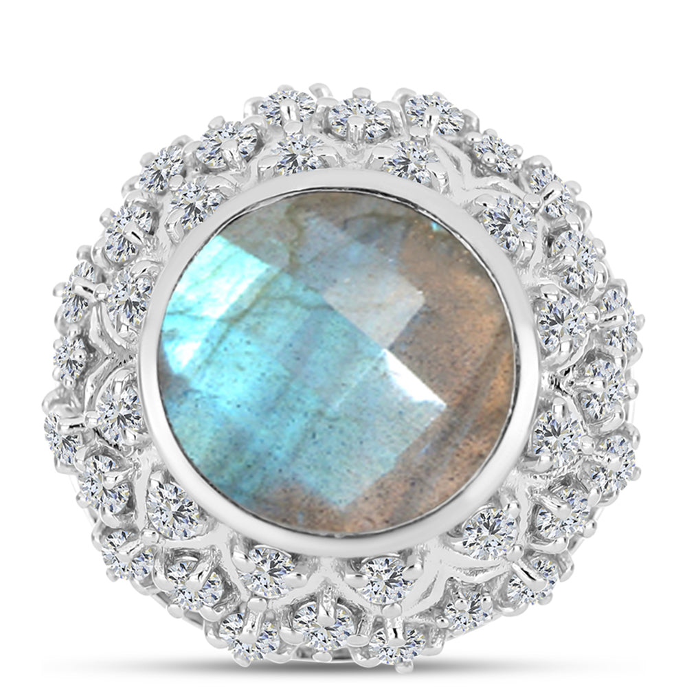Anillo de Plata con Labradorita y Topacio Blanco 1 