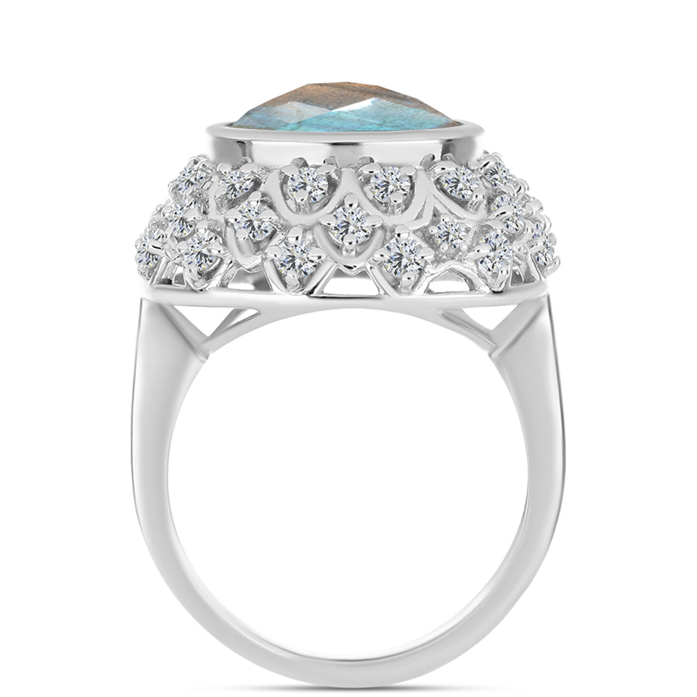 Anillo de Plata con Labradorita y Topacio Blanco