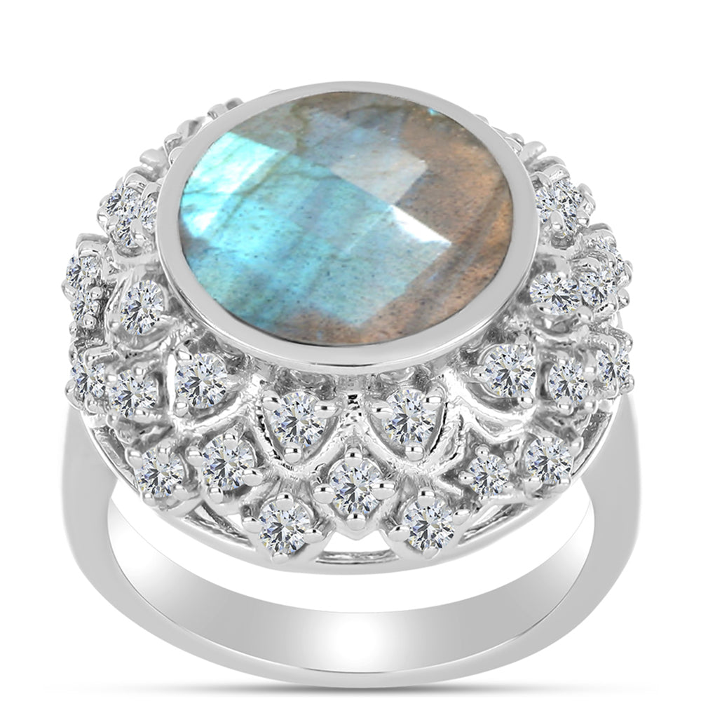 Anillo de Plata con Labradorita y Topacio Blanco