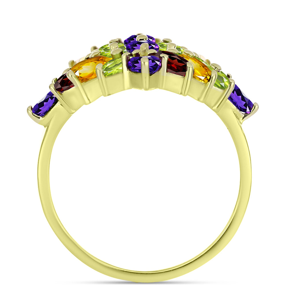 Anillo de Plata Bañada en Oro con Amatista de Marruecos y Citrino de los Montes Urales
