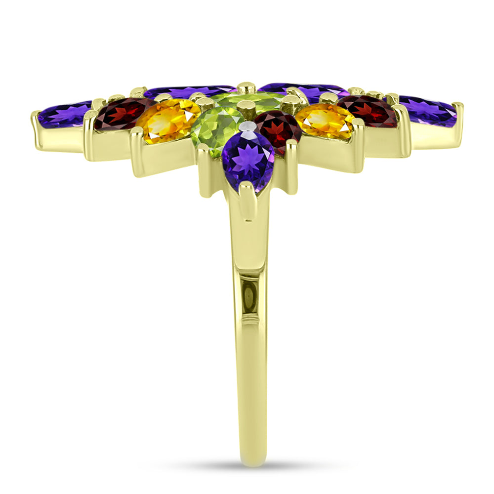 Anillo de Plata Bañada en Oro con Amatista de Marruecos y Citrino de los Montes Urales