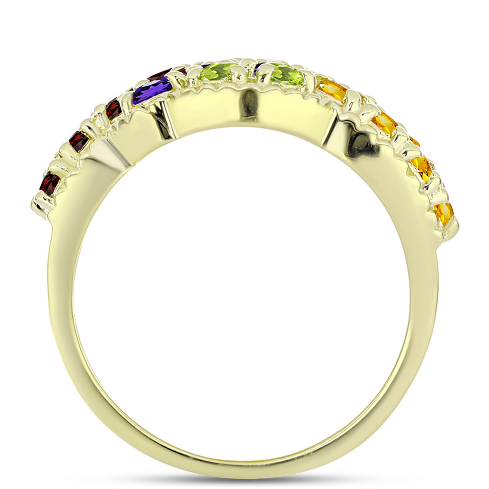 Anillo de Plata Bañada en Oro con Amatista de Marruecos y Citrino de los Montes Urales 2 