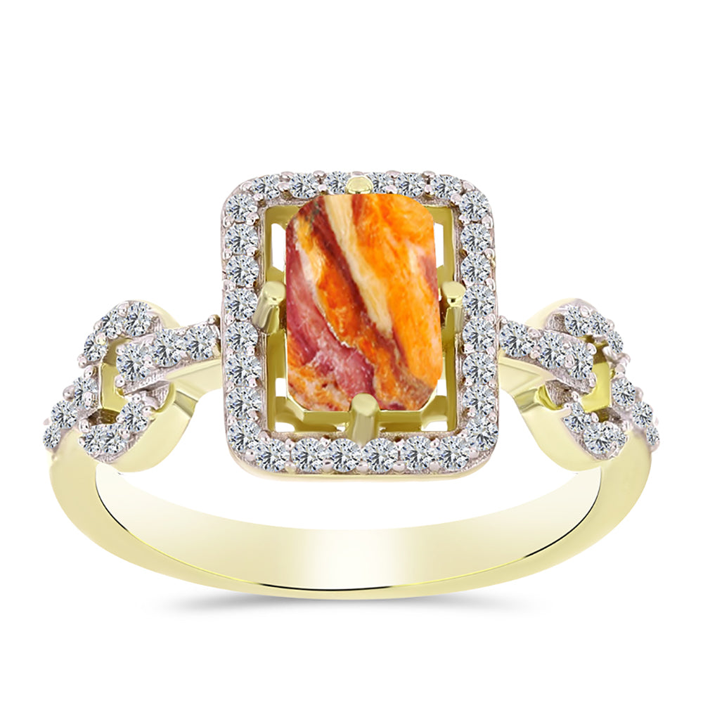 Anillo de Plata Bañada en Oro con Jaspe Garra de León y Topacio Blanco