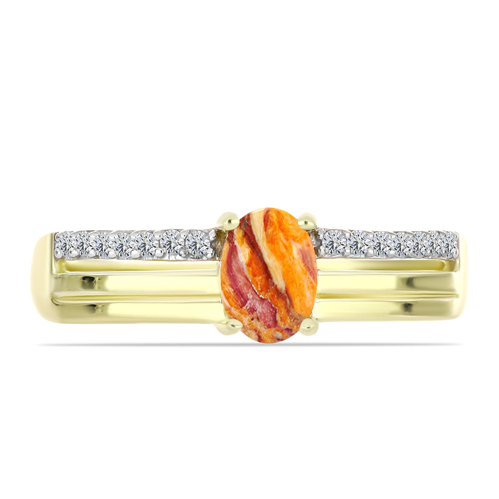 Anillo de Plata Bañada en Oro con Jaspe Garra de León y Topacio Blanco 1 