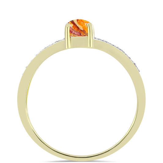 Anillo de Plata Bañada en Oro con Jaspe Garra de León y Topacio Blanco