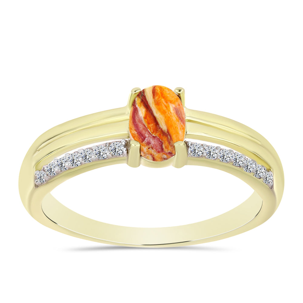 Anillo de Plata Bañada en Oro con Jaspe Garra de León y Topacio Blanco 3 