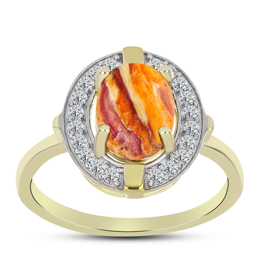 Anillo de Plata Bañada en Oro con Jaspe Garra de León y Topacio Blanco 3 