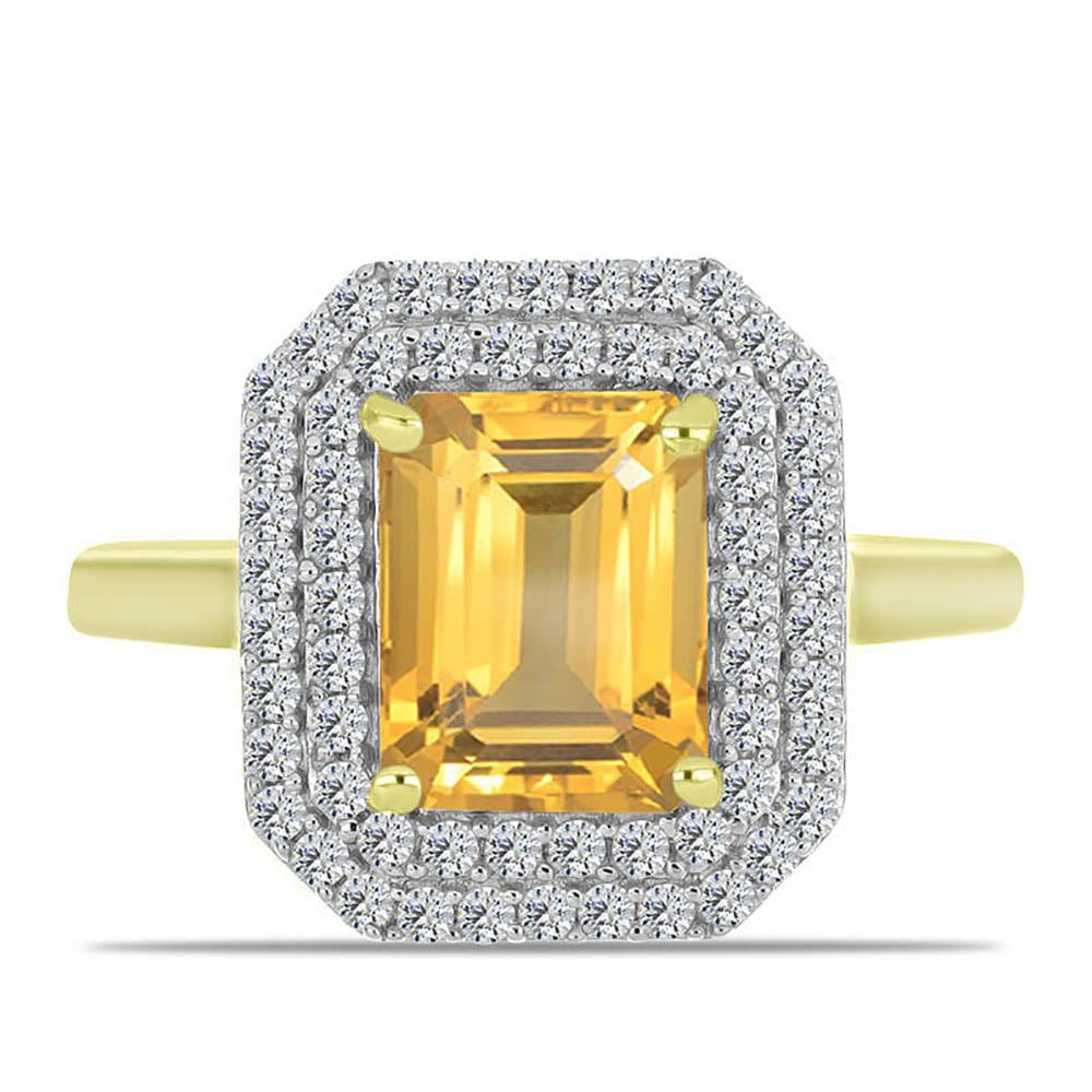 Anillo de Plata Bañada en Oro con Citrino de Río del Oro y Topacio Blanco 1 