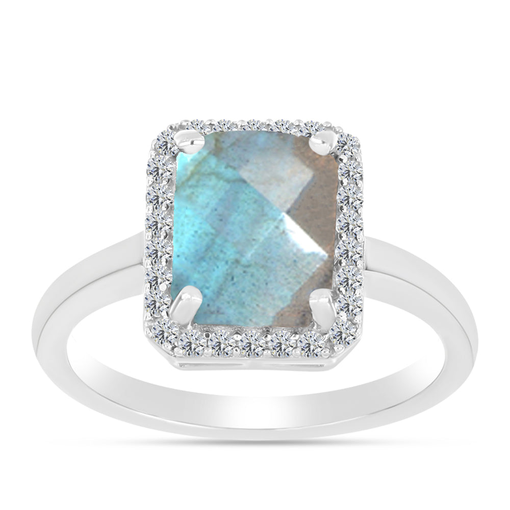 Anillo de Plata con Labradorita y Topacio Blanco 3 