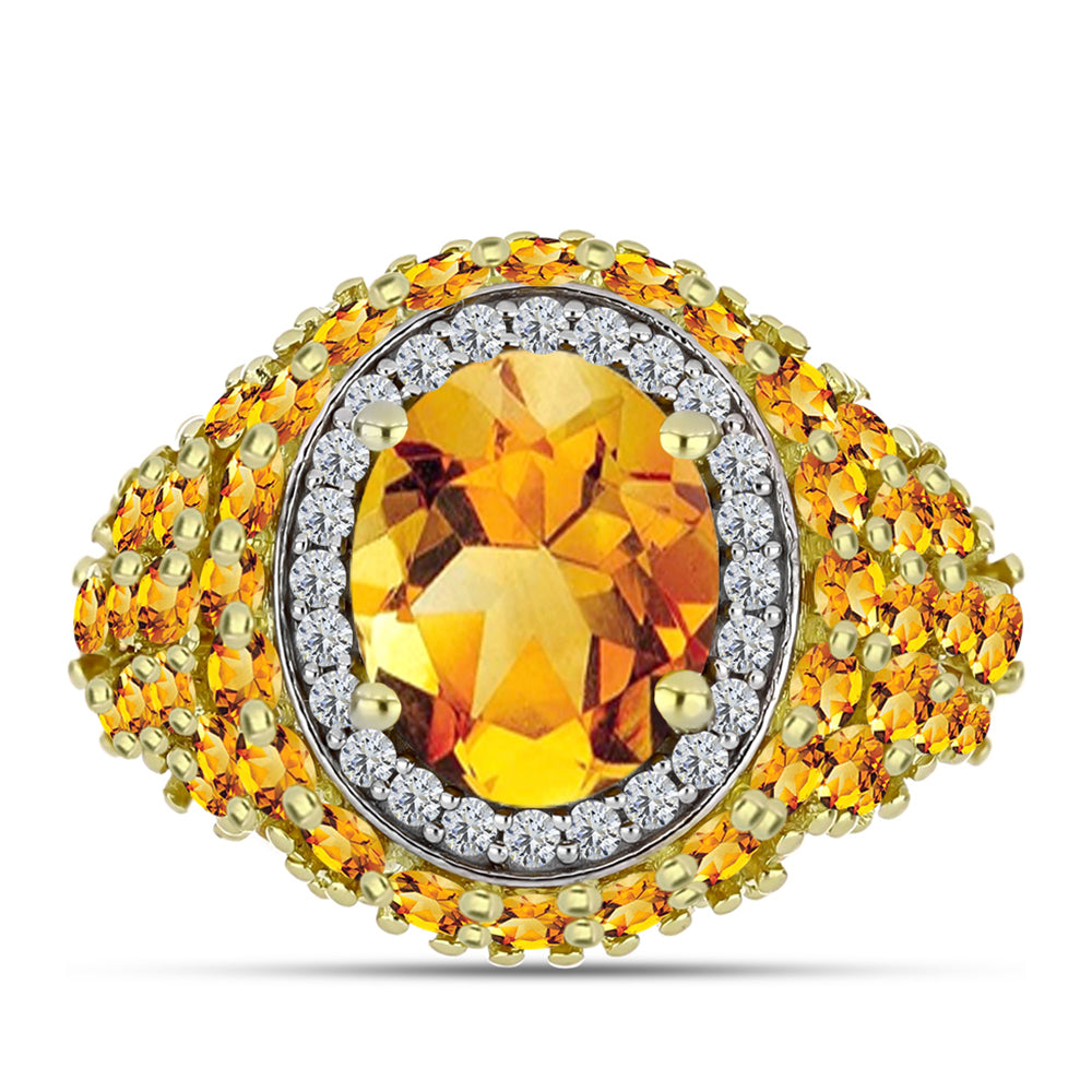 Anillo de Plata Bañada en Oro con Citrino de Río del Oro y Topacio Blanco 1 