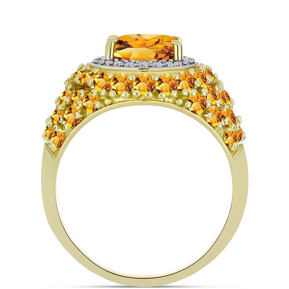 Anillo de Plata Bañada en Oro con Citrino de Río del Oro y Topacio Blanco 2 