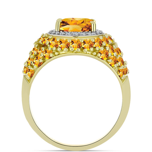 Anillo de Plata Bañada en Oro con Citrino de Río del Oro y Topacio Blanco