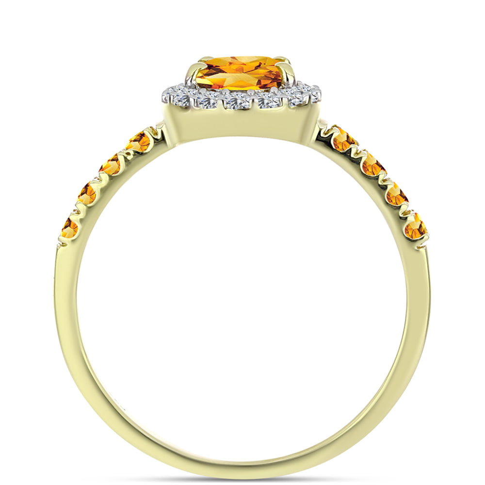 Anillo de Plata Bañada en Oro con Citrino de Río del Oro y Topacio Blanco
