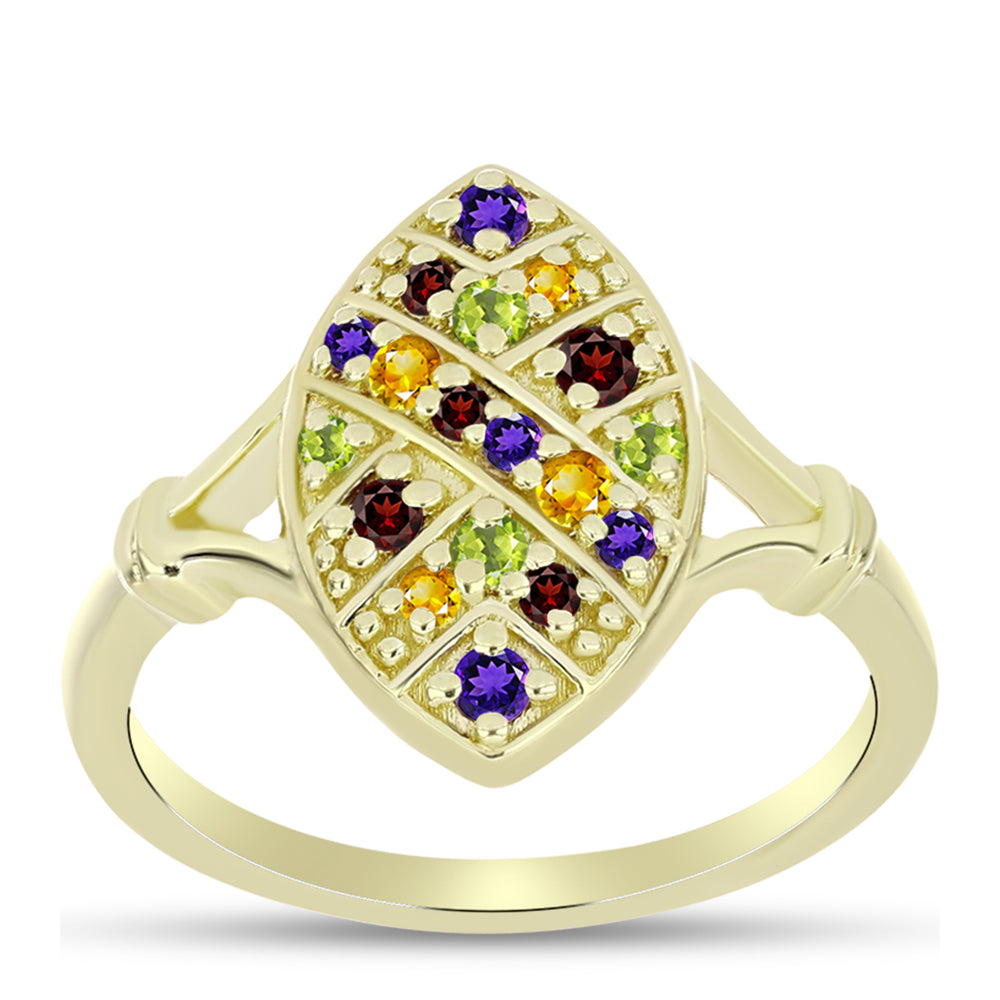 Anillo de Plata Bañada en Oro con Amatista de Marruecos y Citrino de los Montes Urales