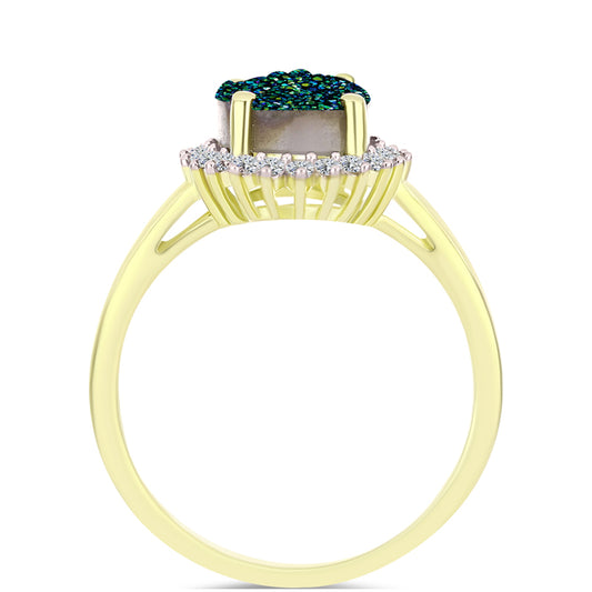 Anillo de Plata Bañada en Oro con Drusa Verde y Topacio Blanco
