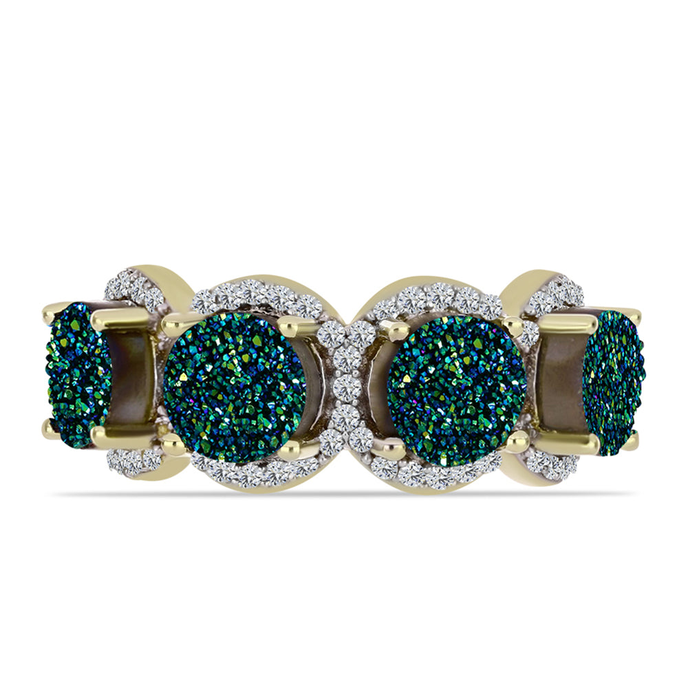 Anillo de Plata Bañada en Oro con Drusa Verde y Topacio Blanco 1 