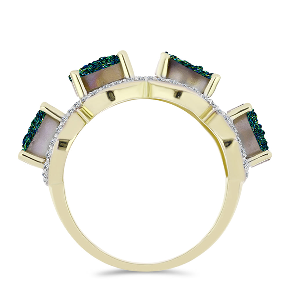 Anillo de Plata Bañada en Oro con Drusa Verde y Topacio Blanco
