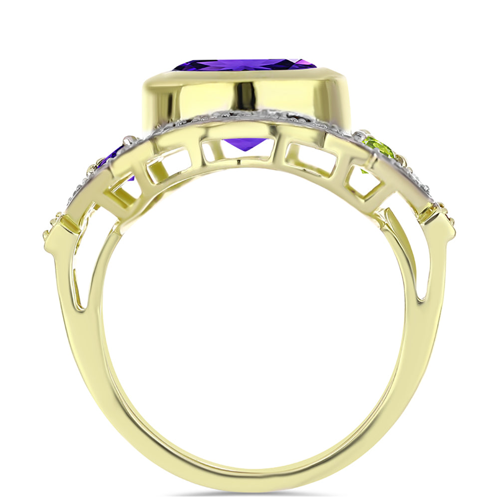 Anillo de Plata Bañada en Oro con Amatista de Marruecos y Citrino de los Montes Urales 2 