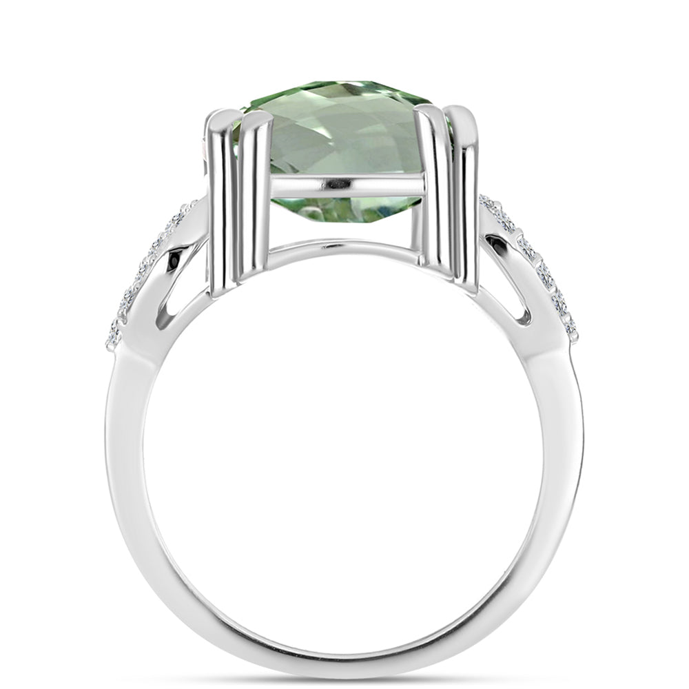 Anillo de Plata con Amatista Verde y Topacio Blanco 2 