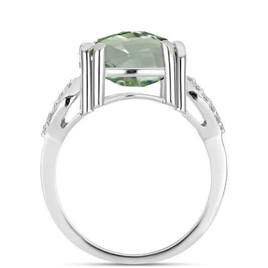 Anillo de Plata con Amatista Verde y Topacio Blanco