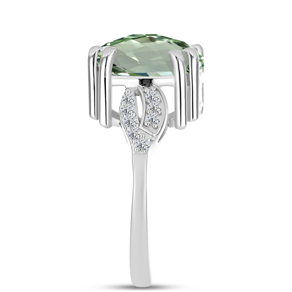Anillo de Plata con Amatista Verde y Topacio Blanco 4 