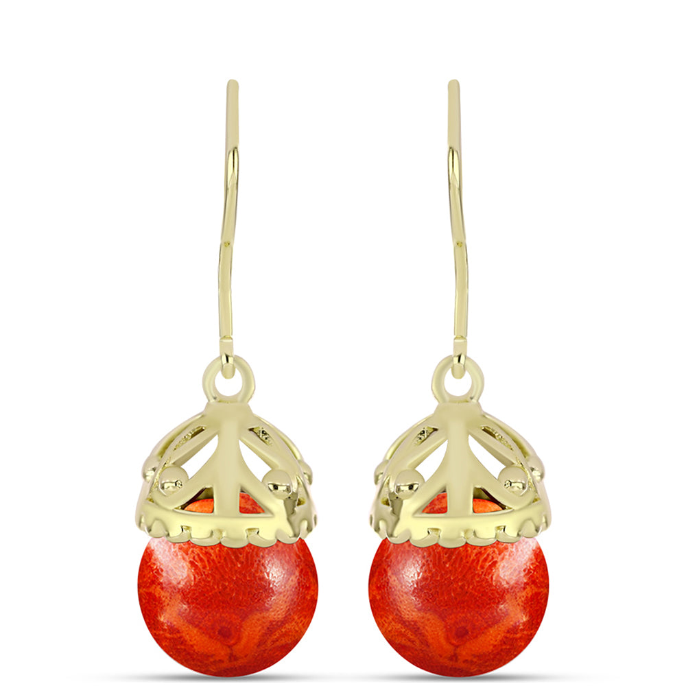 Pendientes de Plata Bañada en Oro con Coral de Esponja Roja