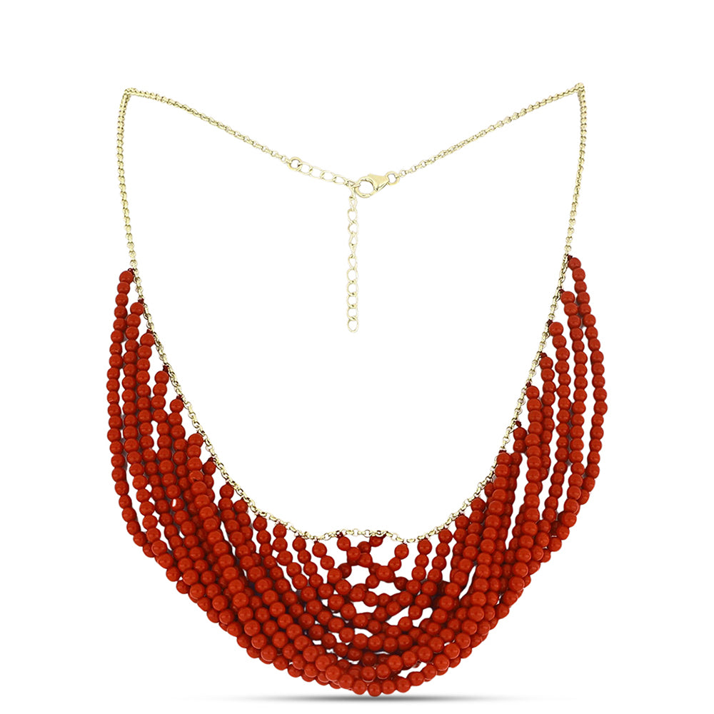 Collar de Plata Bañada en Oro con Coral de Esponja Roja