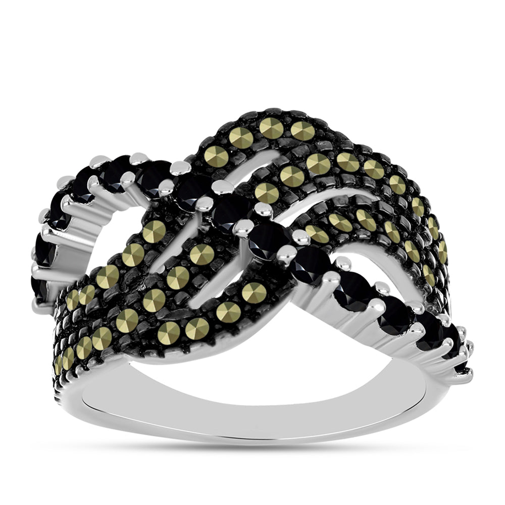 Anillo de Plata con Marcasita de Austria y Espinela Negra