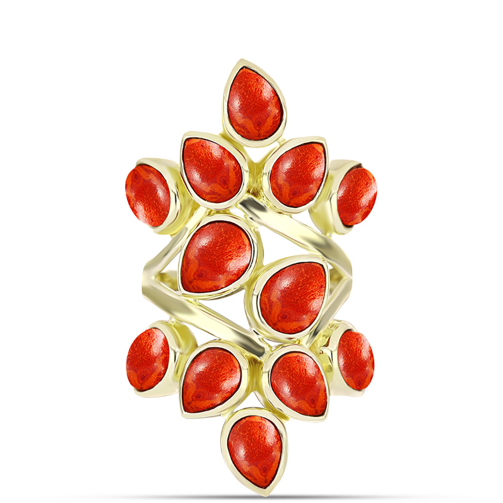 Anillo de Plata Bañada en Oro con Coral de Esponja Roja 1 