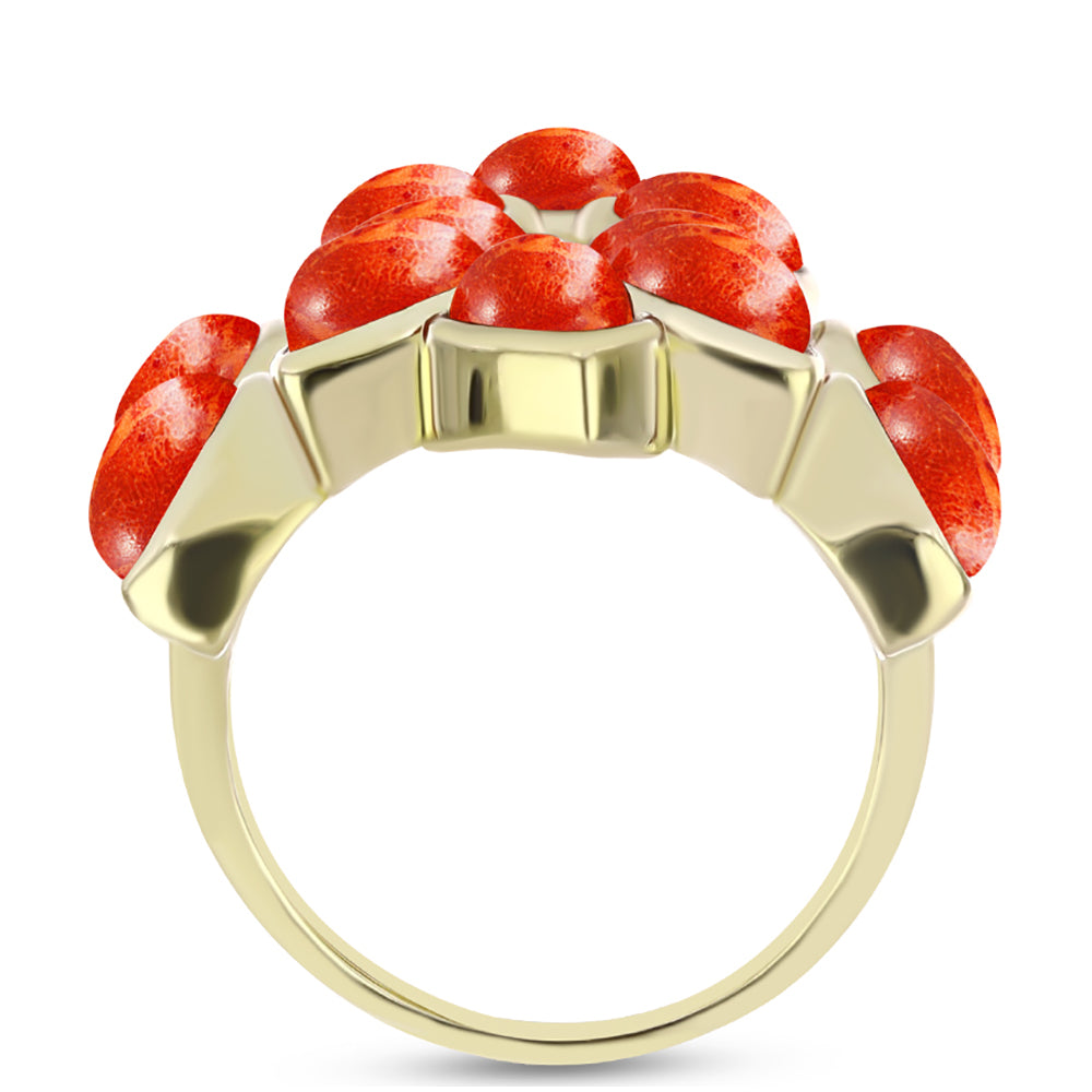 Anillo de Plata Bañada en Oro con Coral de Esponja Roja 2 