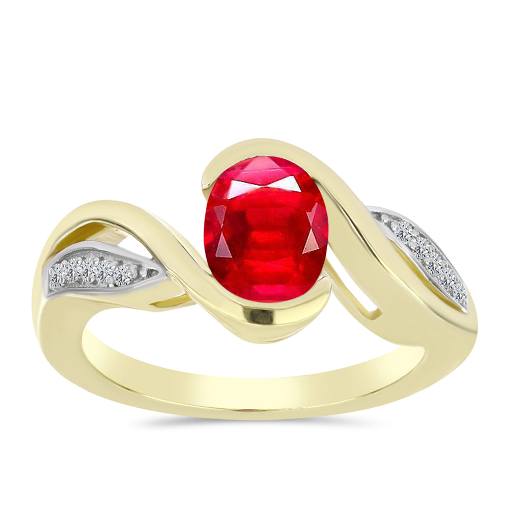 Anillo de Plata Bañada en Oro con Ágata Roja y Topacio Blanco