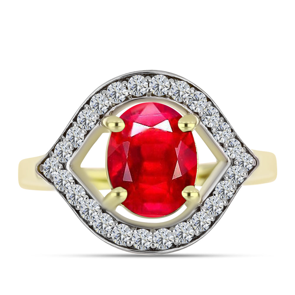 Anillo de Plata Bañada en Oro con Ágata Roja y Topacio Blanco 1 