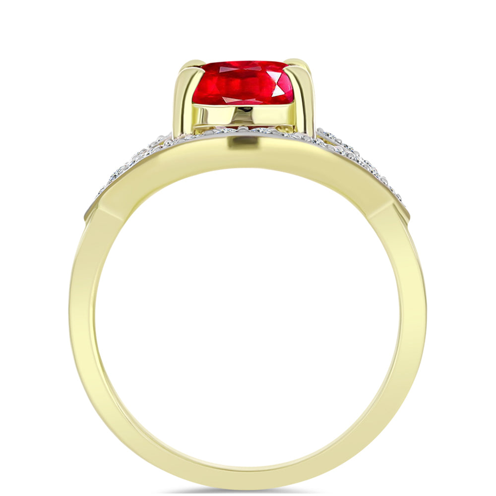 Anillo de Plata Bañada en Oro con Ágata Roja y Topacio Blanco 2 