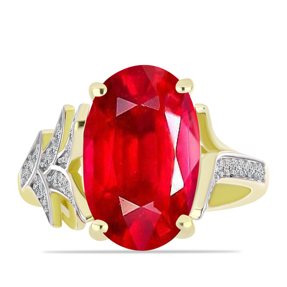 Anillo de Plata Bañada en Oro con Ágata Roja y Topacio Blanco 1 