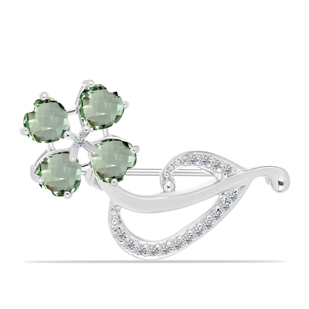Broche de Plata con Amatista Verde y Topacio Blanco 1 