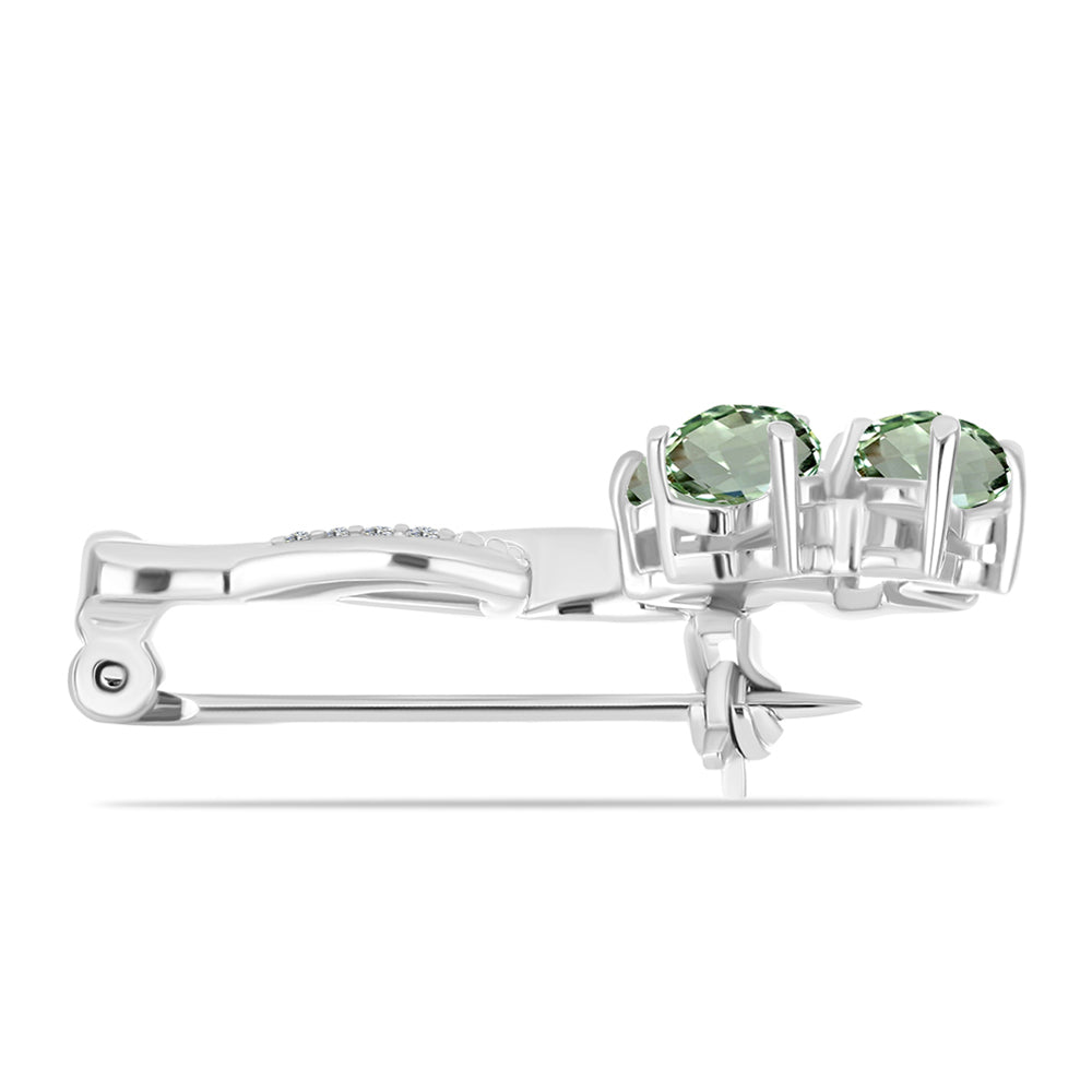 Broche de Plata con Amatista Verde y Topacio Blanco