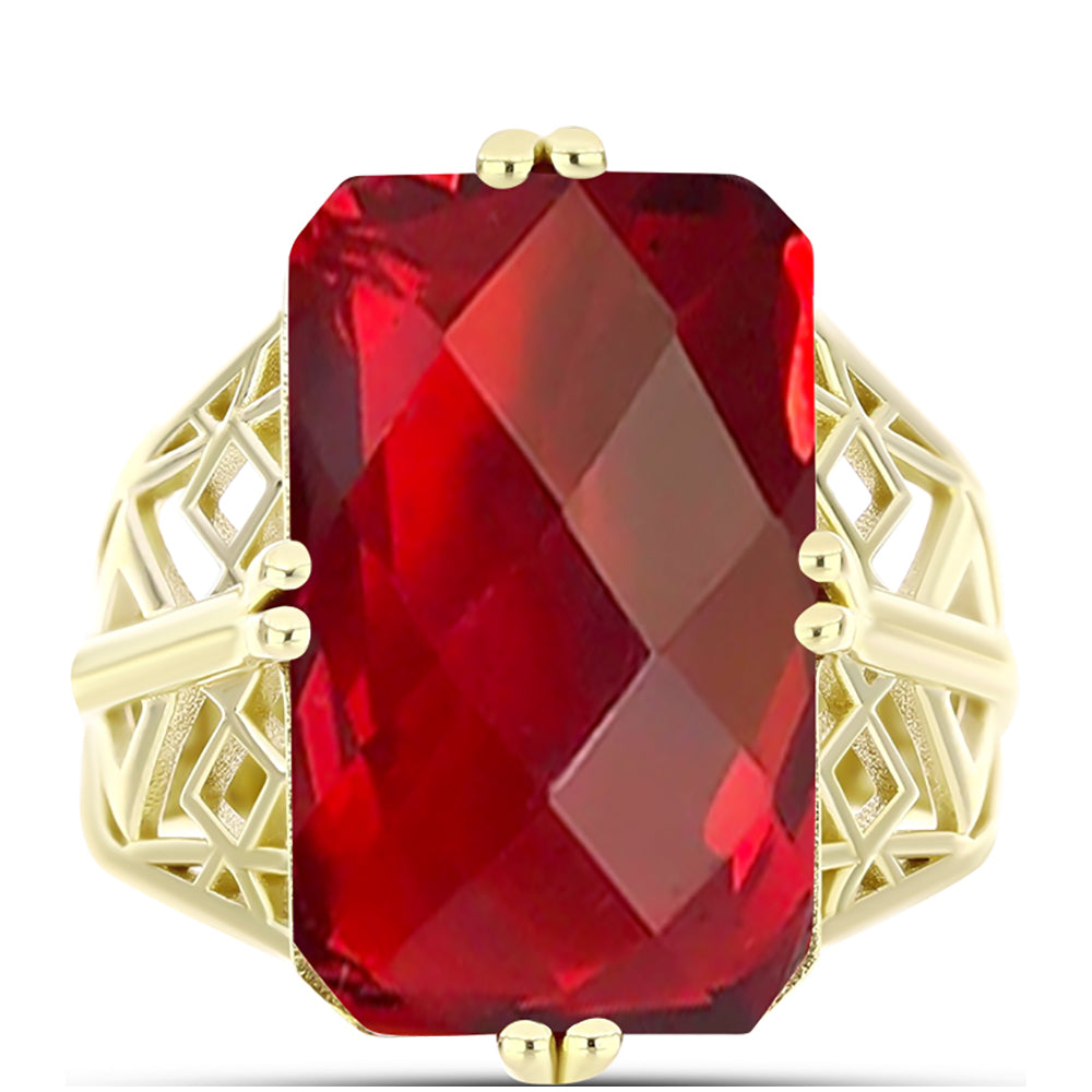 Anillo de Plata Bañada en Oro con Ágata Roja 1 